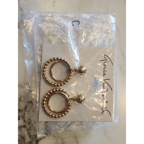 Gloria Vanderbilt Gold-Tone Double Hoop Earrings With Beaded Detail - Picture 2 of 5